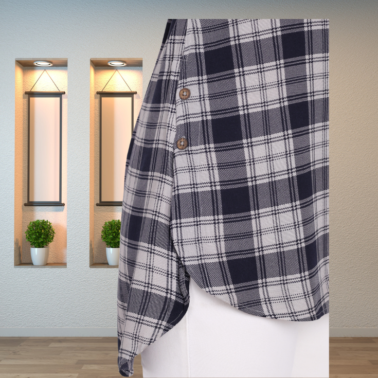 Navy Grey Checked Women’s Kurta - Image 4