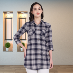 Navy Grey Checked Women’s Kurta