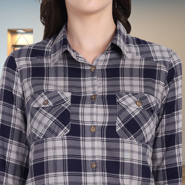 Navy Grey Checked Women’s Kurta - Image 3