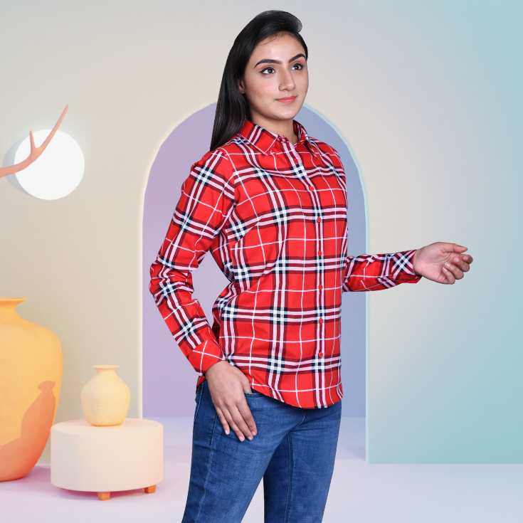 Red Checkered Cotton Shirt - Image 2