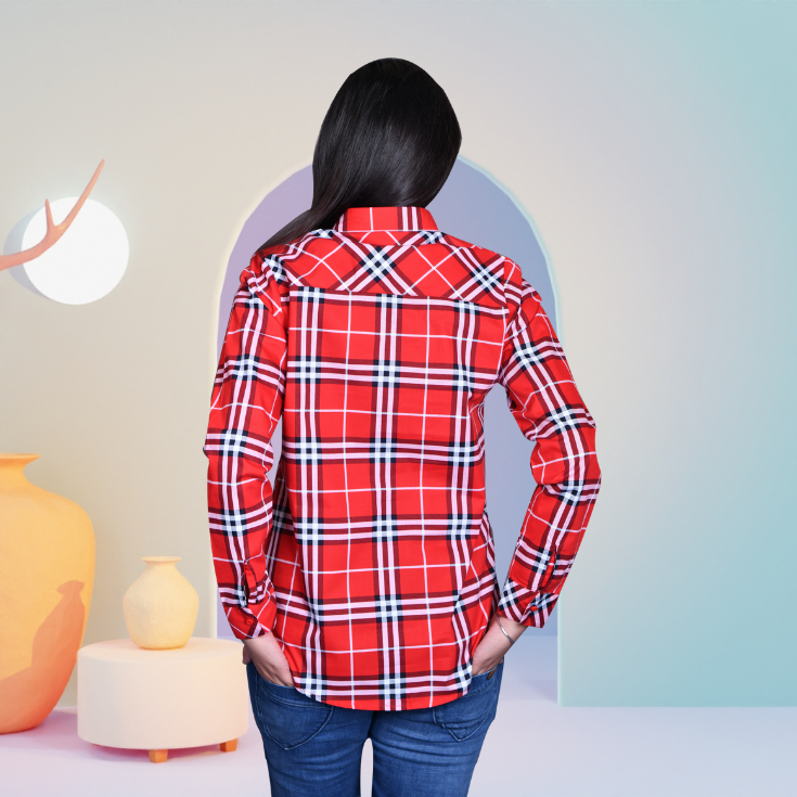 Red Checkered Cotton Shirt - Image 4