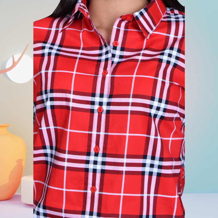 Red Checkered Cotton Shirt - Image 5