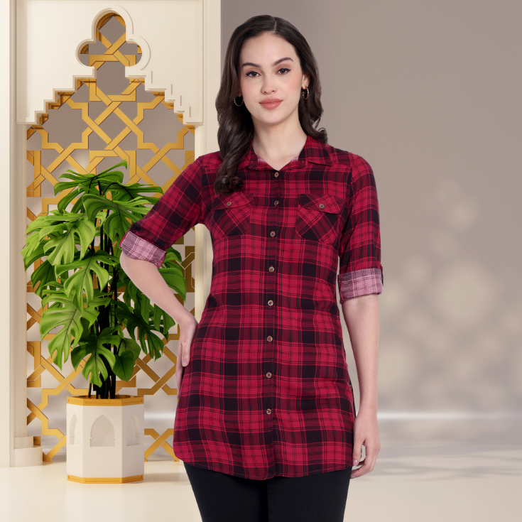 Maroon Checked Women’s Kurta