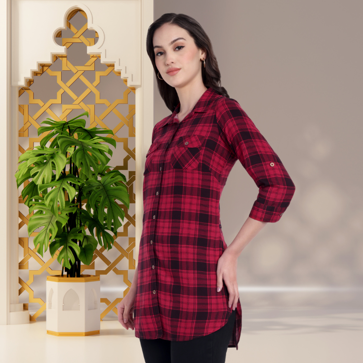 Maroon Checked Women’s Kurta - Image 6