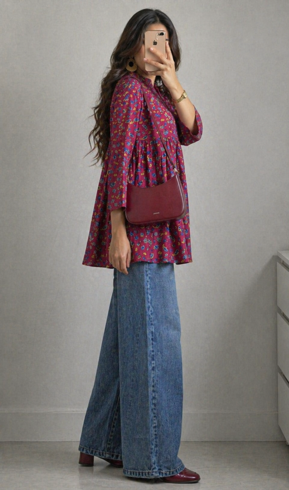 Maroon Printed Cotton Kurti - Image 4
