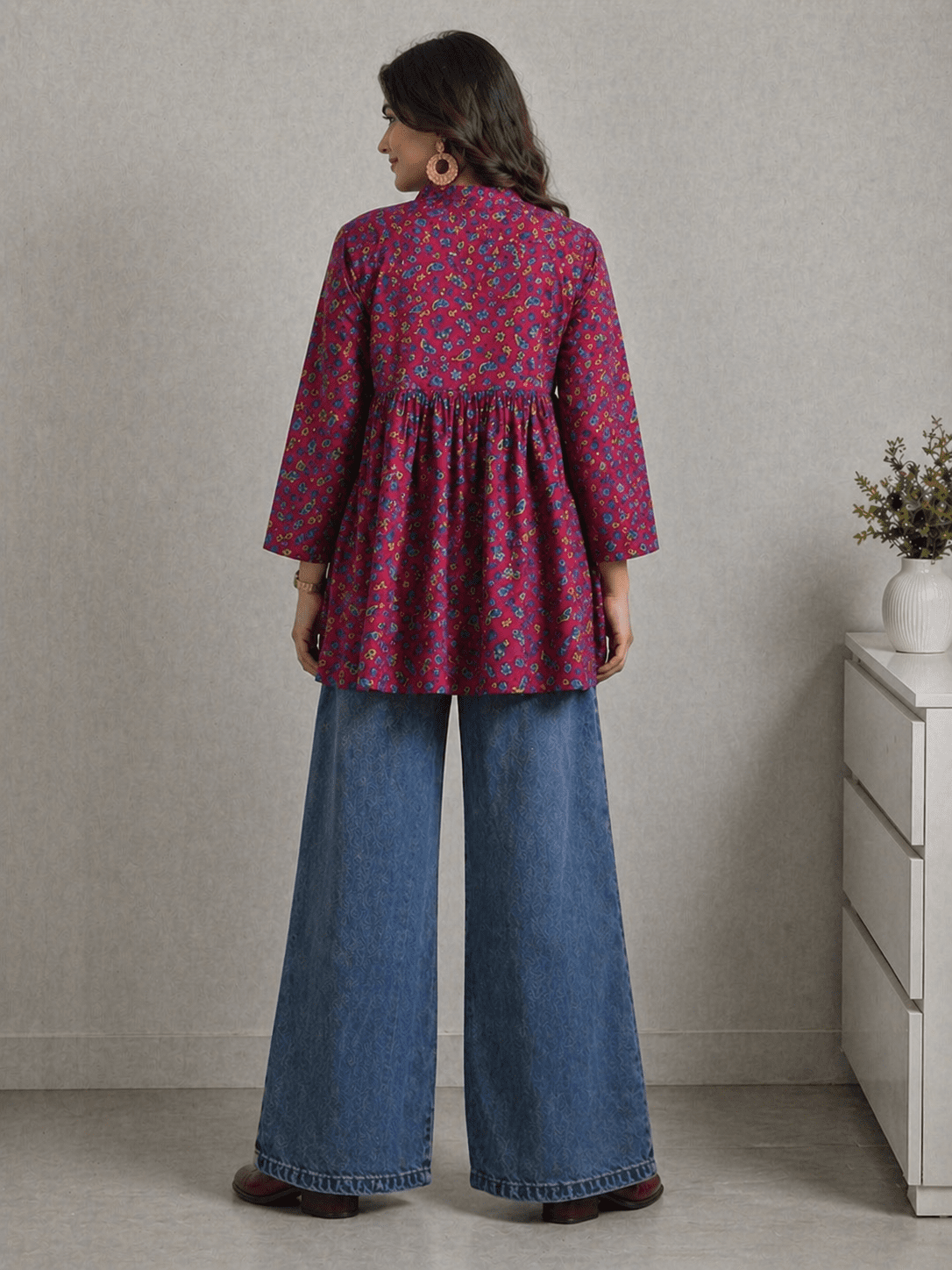 Maroon Printed Cotton Kurti - Image 5