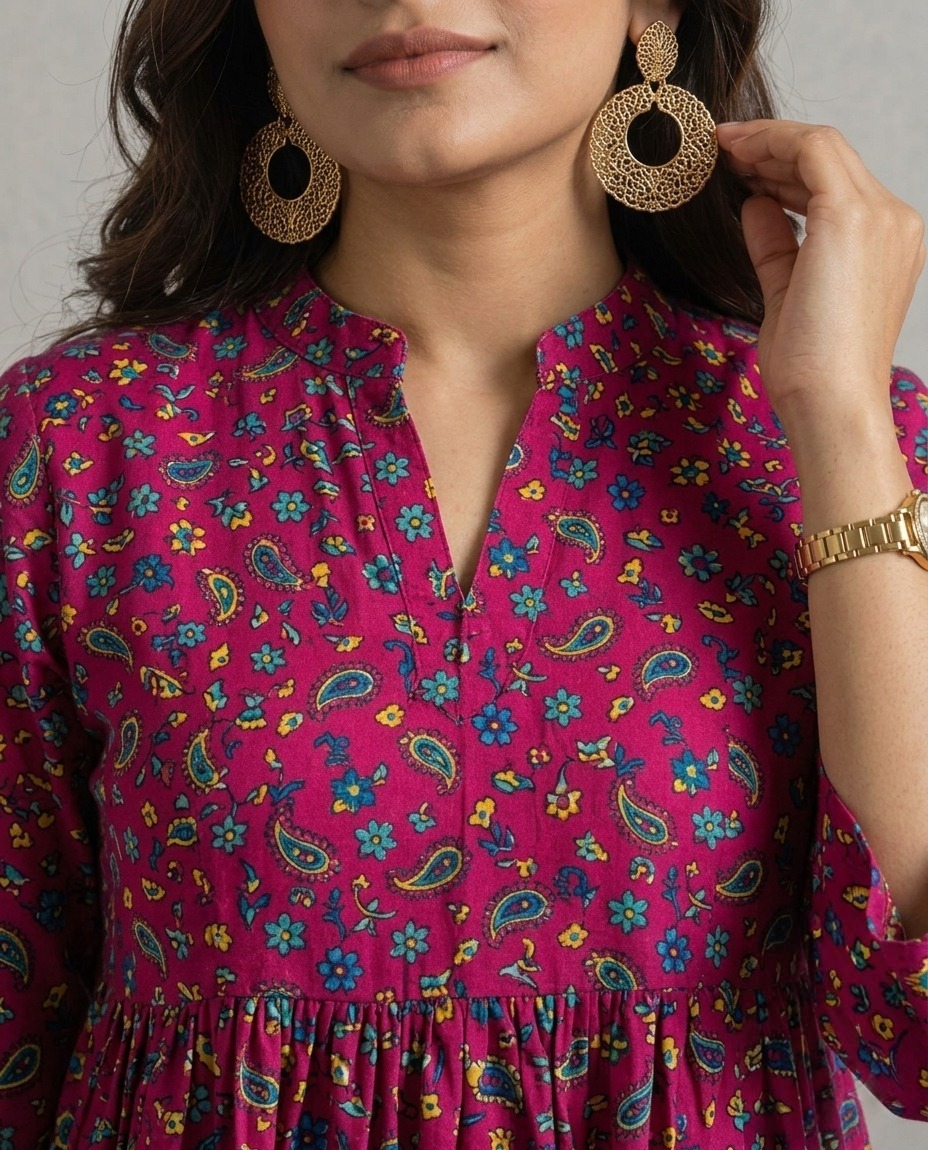 Maroon Printed Cotton Kurti - Image 6