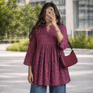 Maroon Printed Cotton Kurti