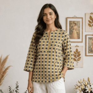 Mustard Printed Cotton Kurti