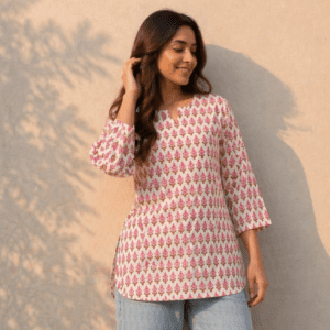 Pink Printed Cotton Kurti